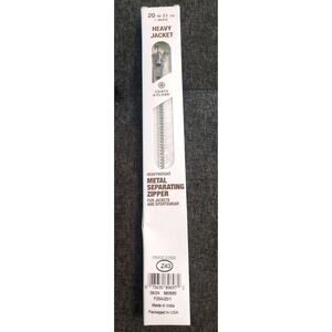 NEW COATS & CLARK Heavy Jacket 20" Metal Separating Zipper White NIB F25A/20/1